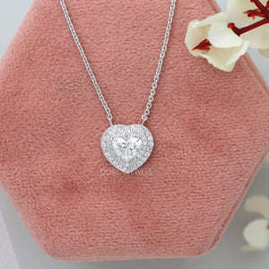 Heart Cut Lab Grown Diamond Double Halo Pendant