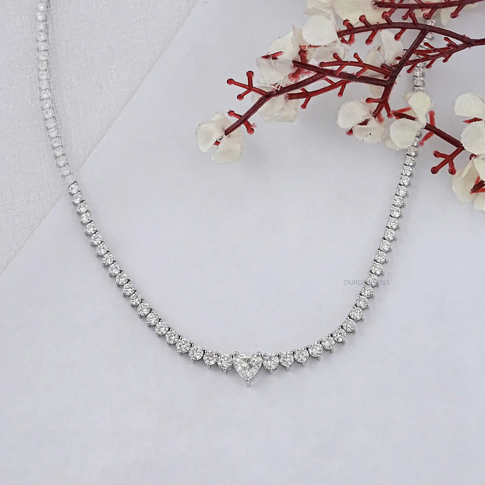 Heart And Round Lab Diamond Tennis Necklace 