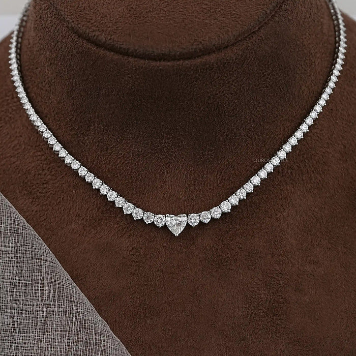 Heart And Round Lab Diamond Tennis Necklace 