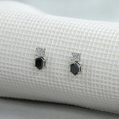 Hexagon Black Diamond Dangle Earrings Earrings
