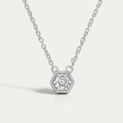 Hexagon Cut Bezel Set Solitaire Pendant Necklaces