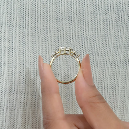 Three Stone Hexagon Cut Diamond Engagement Ring