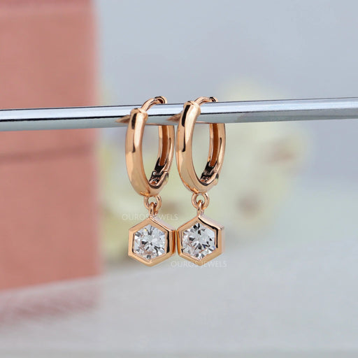 Hexagon Diamond Huggie Hoop Earrings