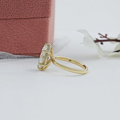 Old Mine Moval Cut Hidden Halo Engagement Ring
