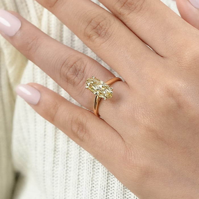 Fancy Yellow Old Mine Moval Cut Solitaire Engagement Ring