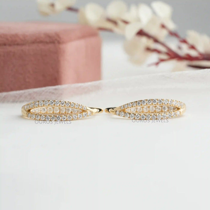 Pave Set Round Diamond Duo Hoop Earrings