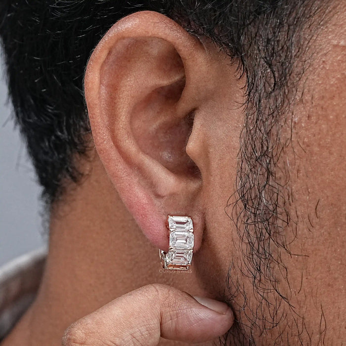 Emerald Lab Diamond Huggie Men's Earring