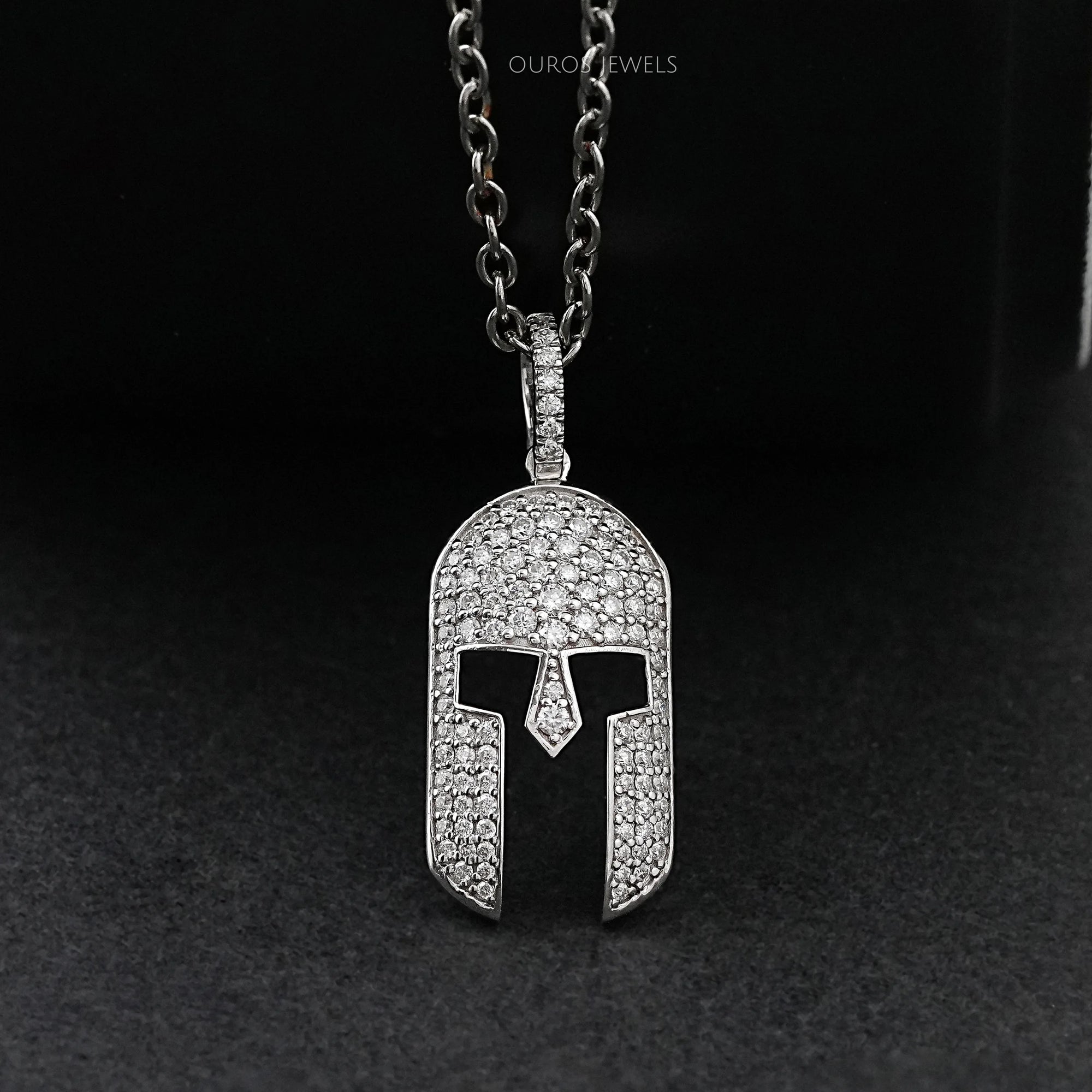 Spartan Mask Round Diamond Pendant Necklaces