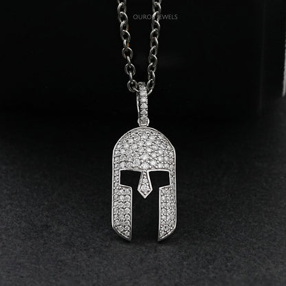 Spartan Mask Round Diamond Pendant Necklaces