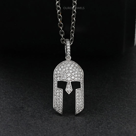 Spartan Mask Round Diamond Pendant Necklaces