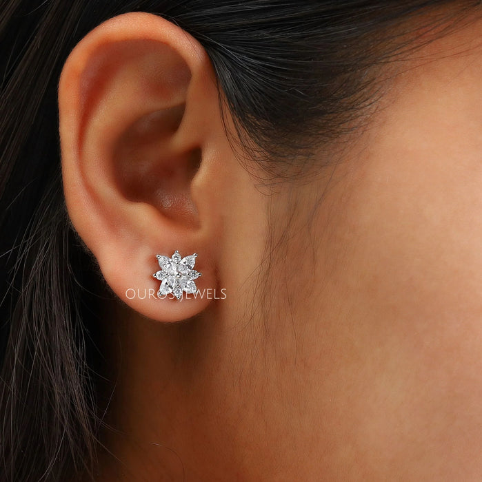 Marquise and Round Cluster Diamond Earrings