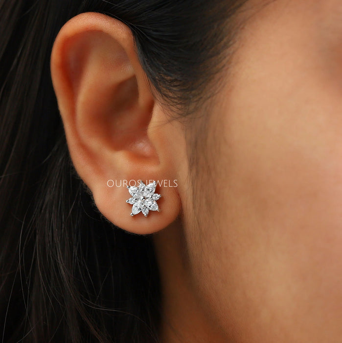 Marquise and Round Cluster Diamond Earrings