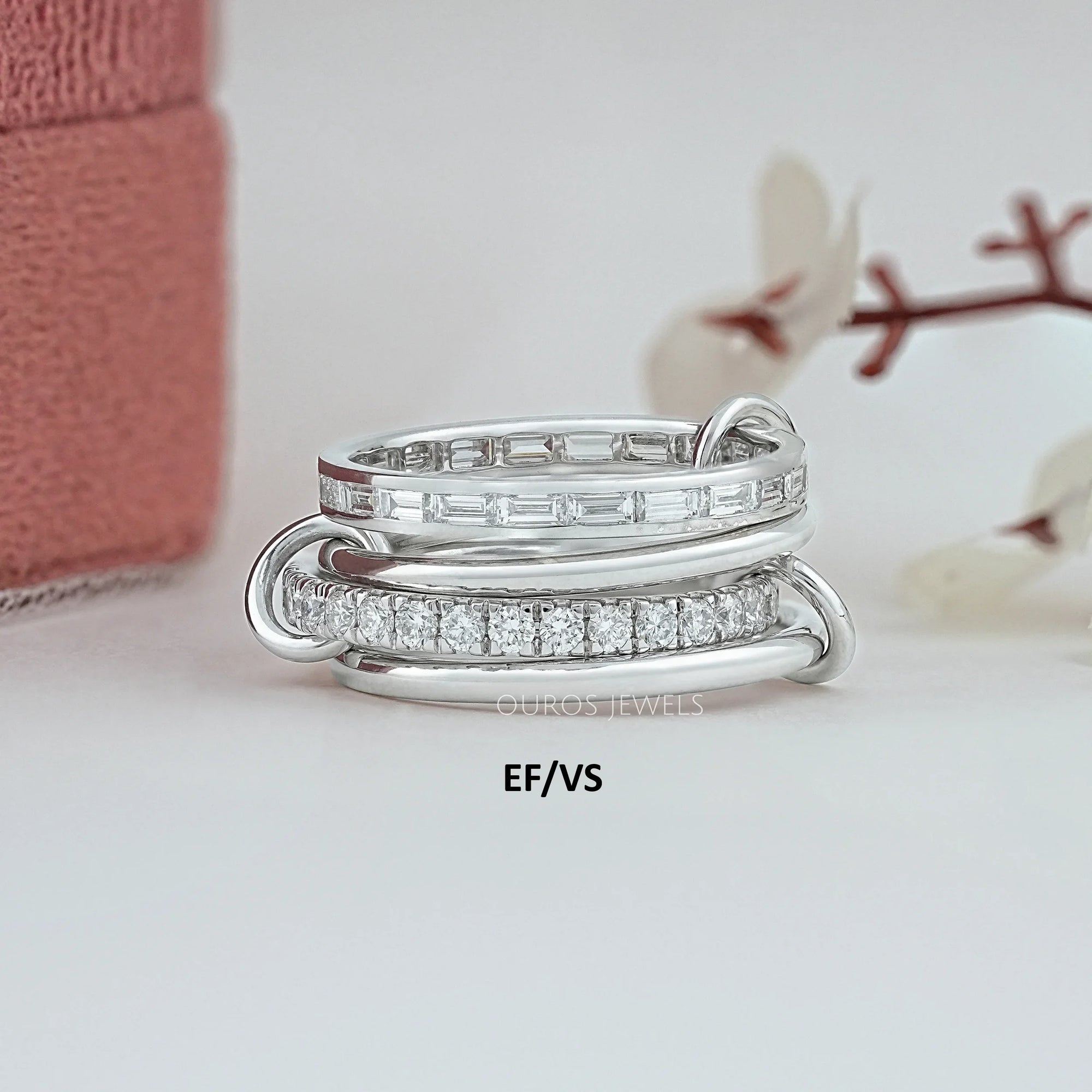 Baguette And Round Diamond Interlink Band Ring