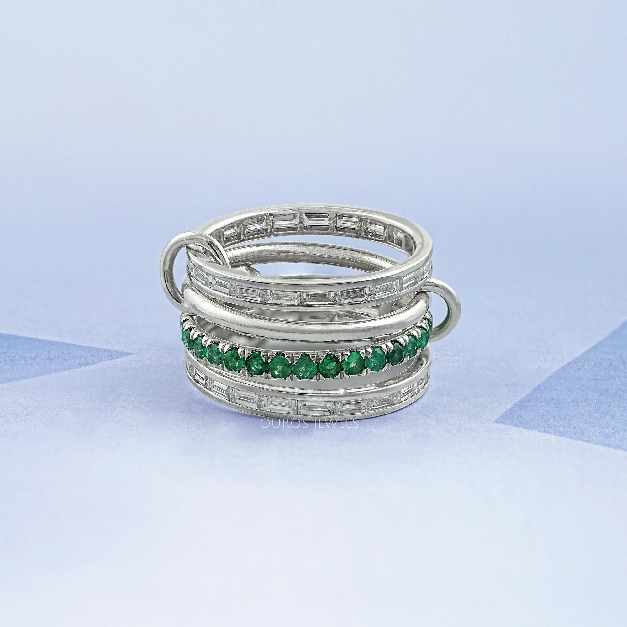Interlink Natural Round Gemstone Wedding Band