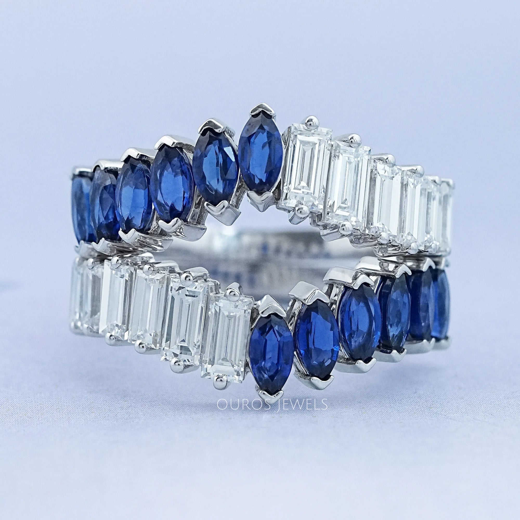 Double Row Sapphire Marquise Gemstone Enhancer Ring Rings