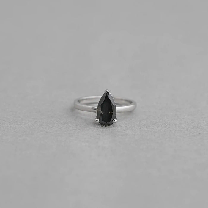 Black Pear Cut Lab Grown Solitaire Engagement Ring