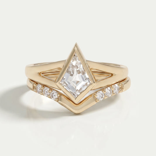 Kite Cut Lab Diamond Bezel Set Bridal Ring Set Rings