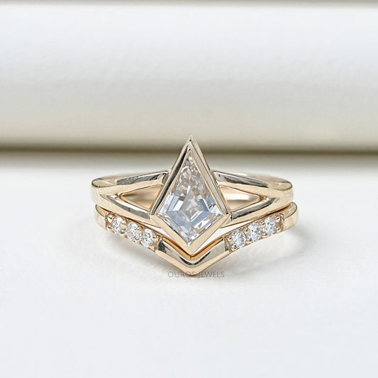 Kite Cut Lab Diamond Bezel Set Bridal Ring Set Rings