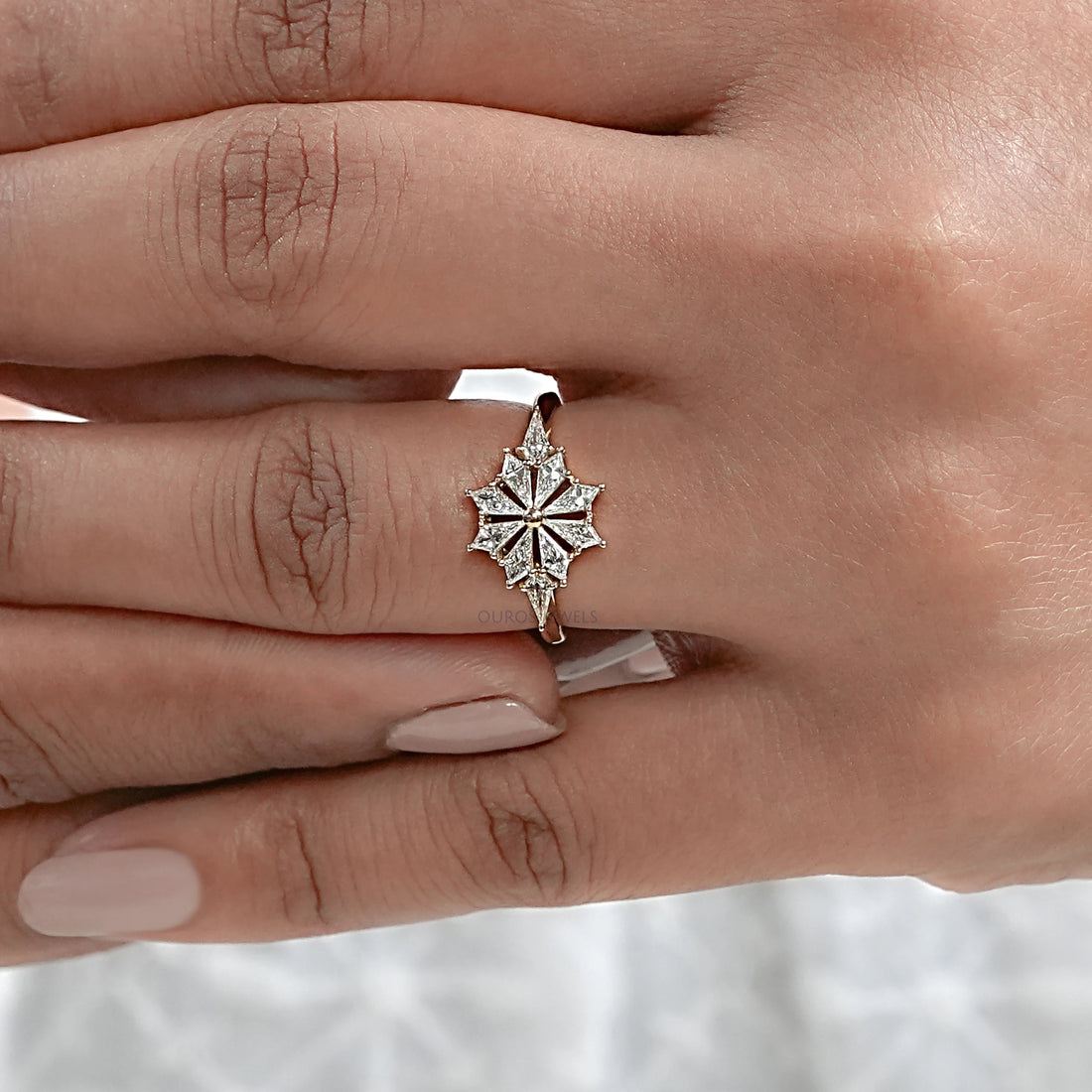 Kite Cut Lab Diamond Floral Engagement Ring Rings