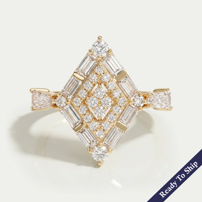 Kite Shape Double Halo Engagement Ring