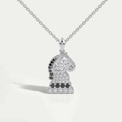 Knight Chess Horse Cut Lab Diamond Cluster Pendant 