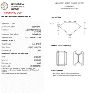 Pink Emerald Cut Lab Diamond - 10.08 CT Certified