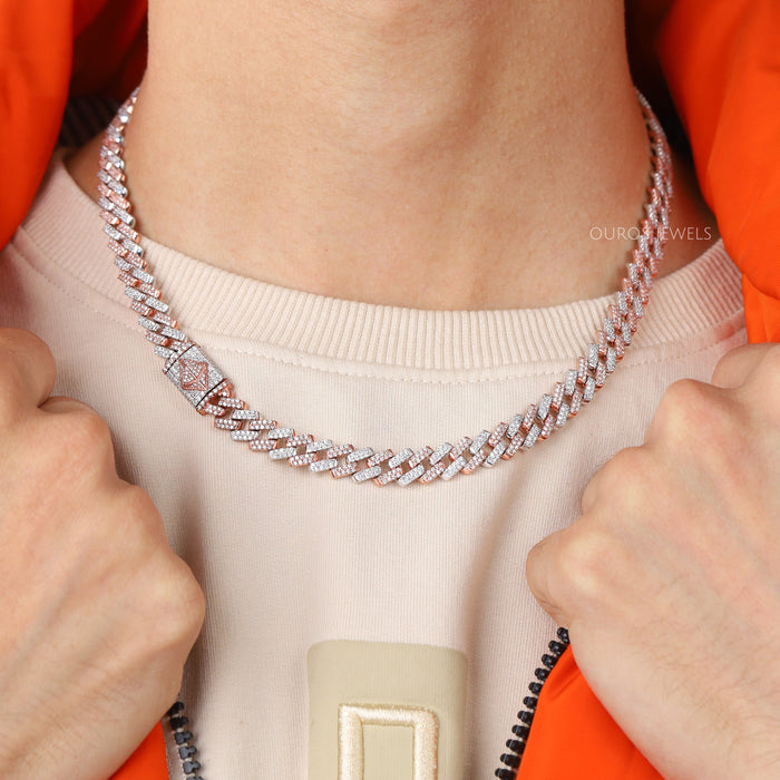 round diamond cuban chain in rose and white gold metal