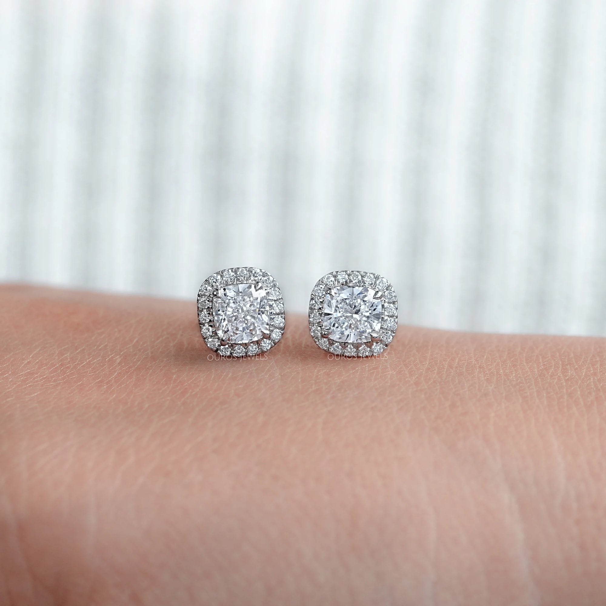 Cushion Diamond Halo Stud Earrings Earring