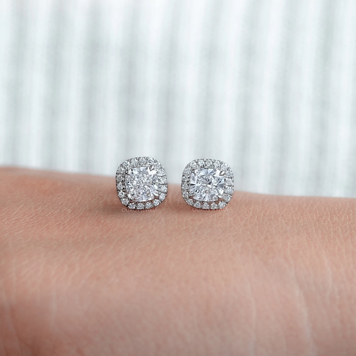 Cushion Lab Grown Diamond Halo Studs