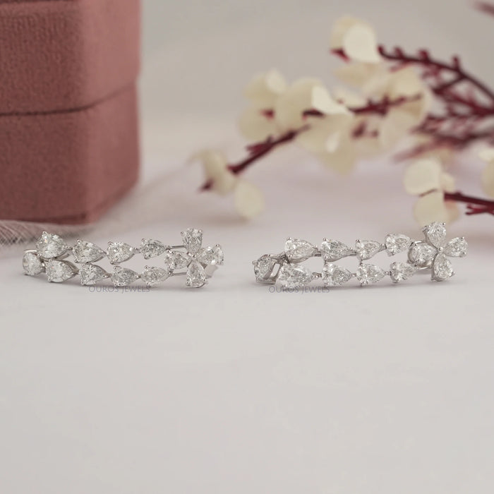 Pear Shape Diamond Dangle Earrings in 18K White Gold