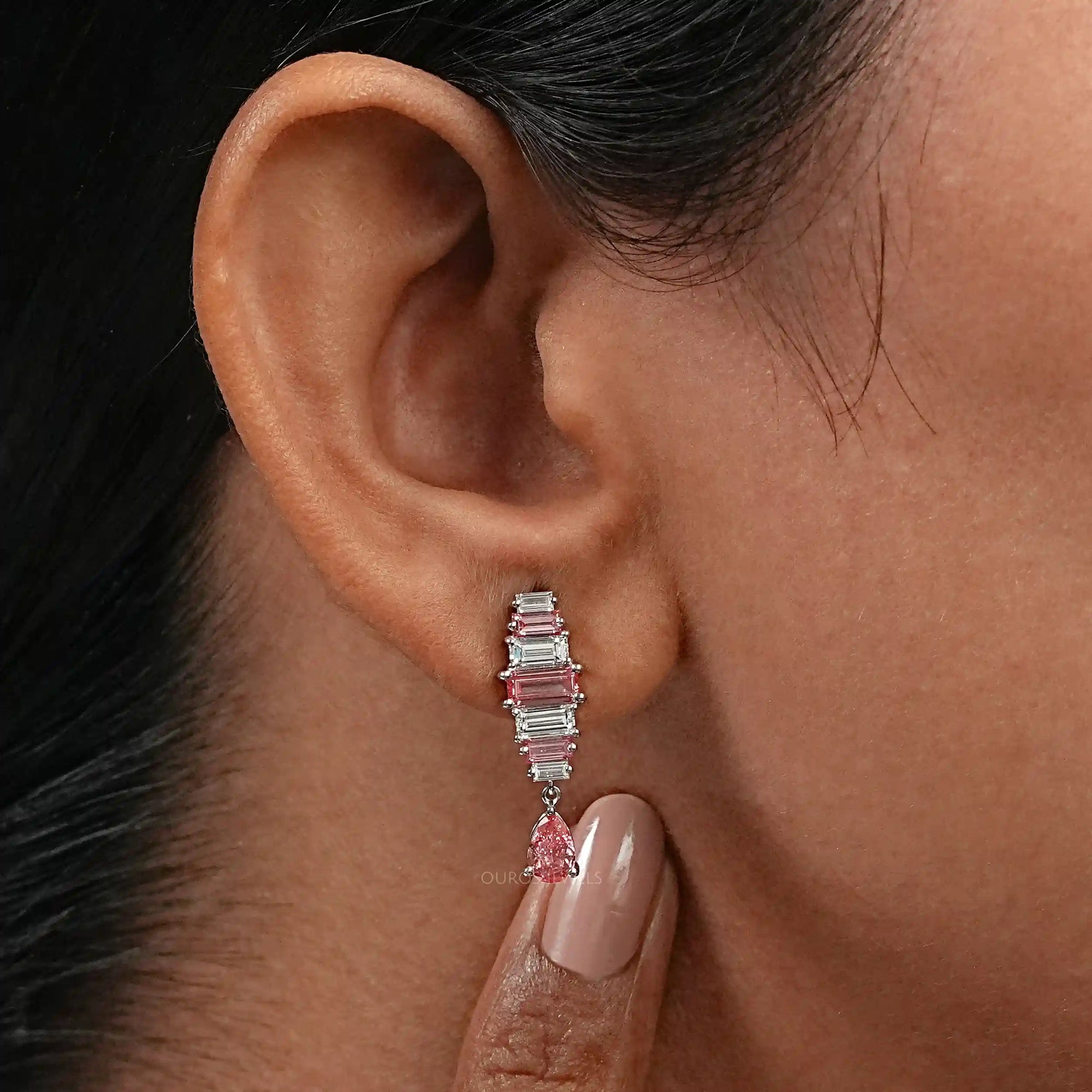 Pink Baguette Attentive Diamond Earrings Earrings