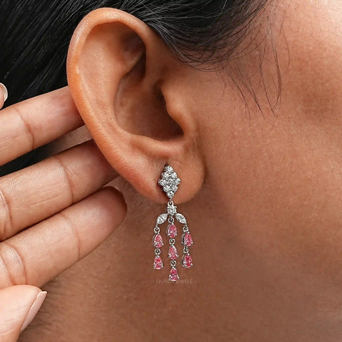 Fancy Pink Pear Chandelier Earrings