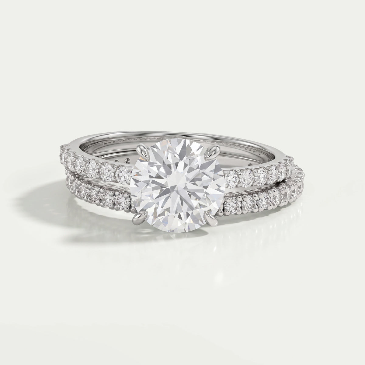 Round Cut Solitaire Accent Bridal Ring Set Ring