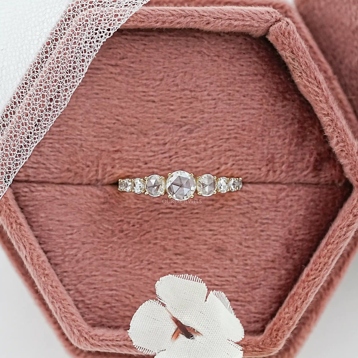 Rose Cut Round Diamond Accent Engagement Ring