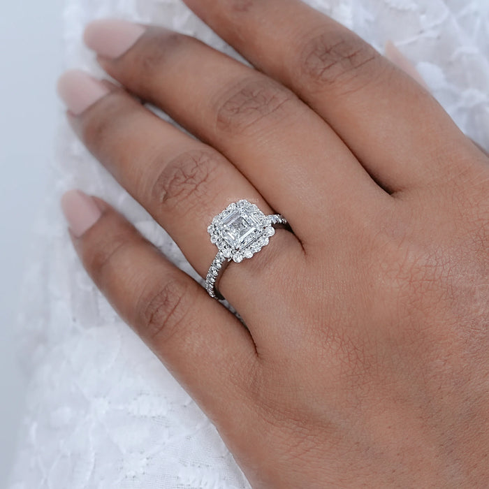 Asscher Cut Lab Diamond Halo Engagement Ring