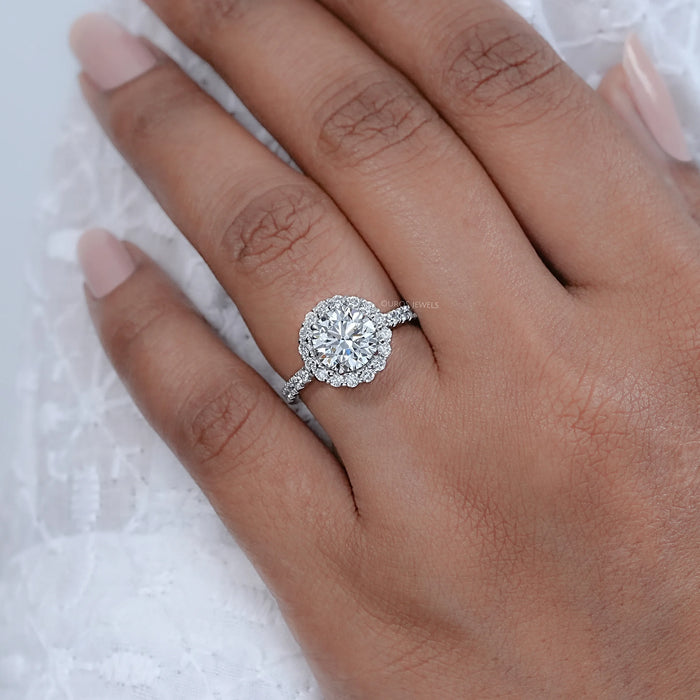 Round Cut Halo Solitaire Engagement Ring  
