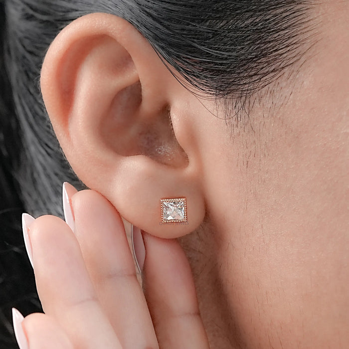 Mordern French Cut Lab Created Diamond Earrings
