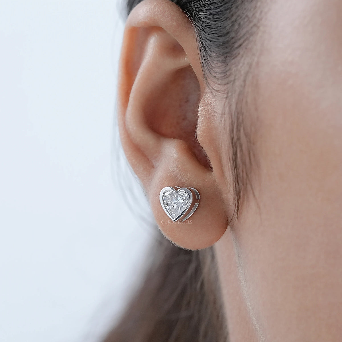 Heart Diamond Bezel Set Stud Earrings Earrings
