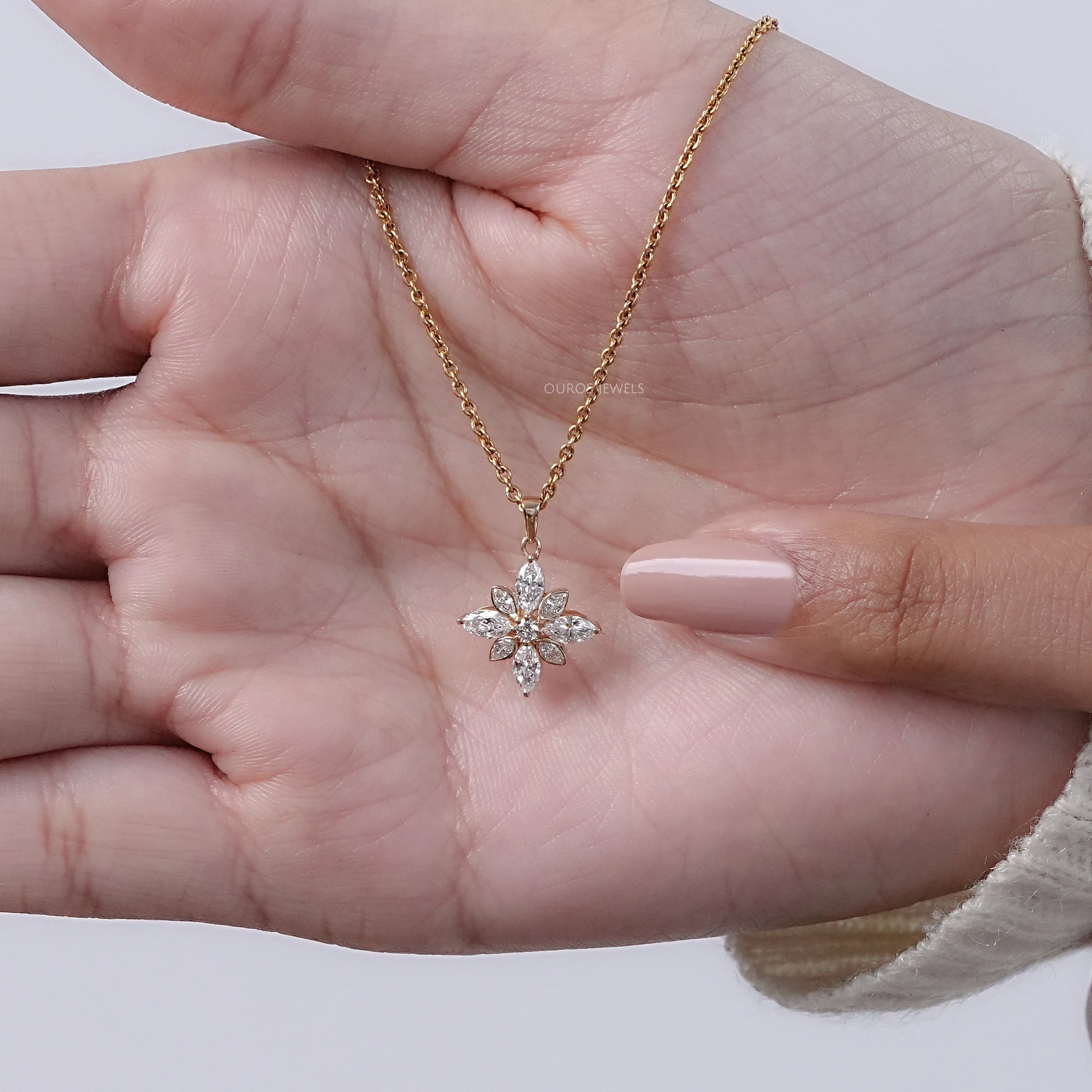 Marquise Cut Bezel Set Cluster Diamond Pendant Necklaces