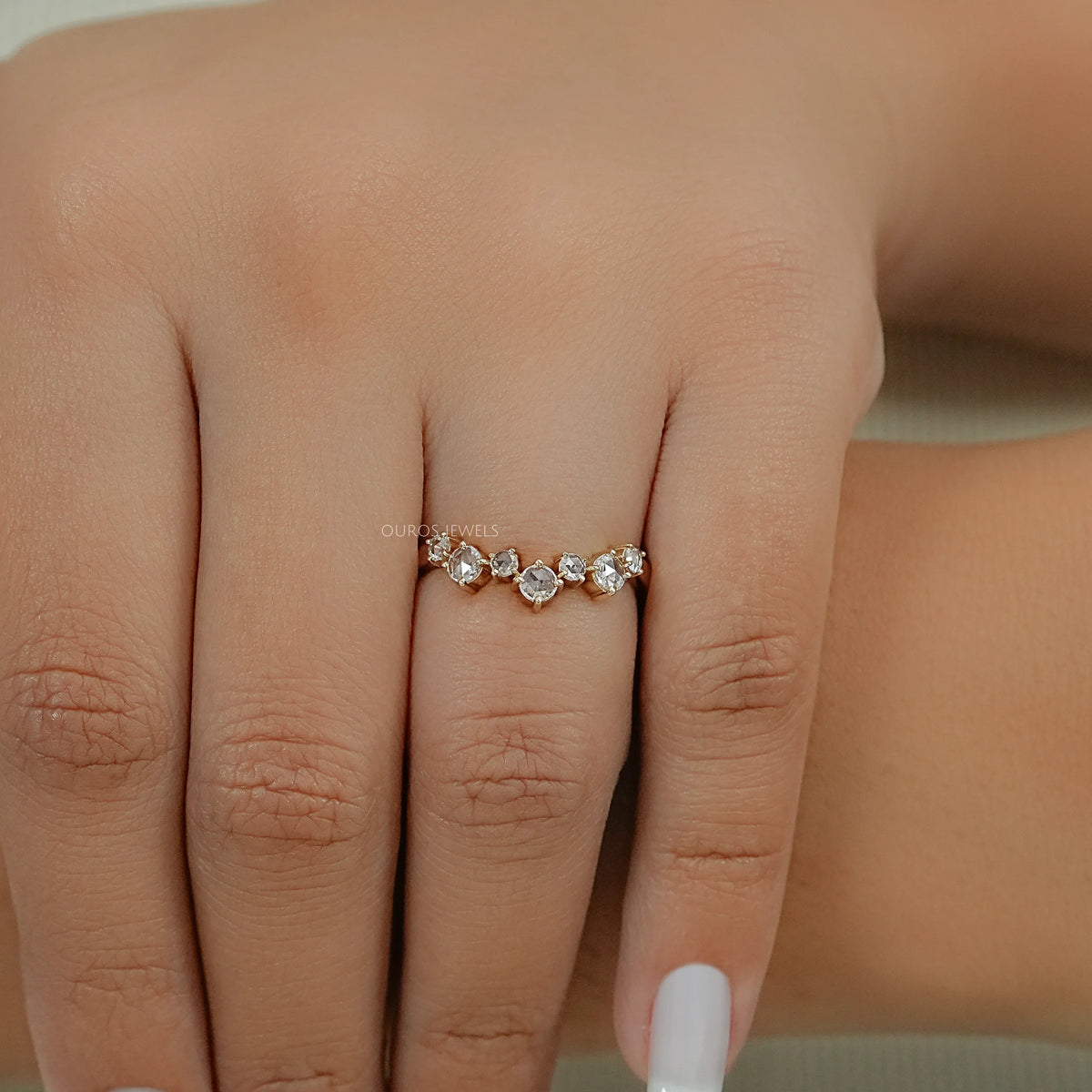 Rose Cut Round Diamond Curved Engagement Ring