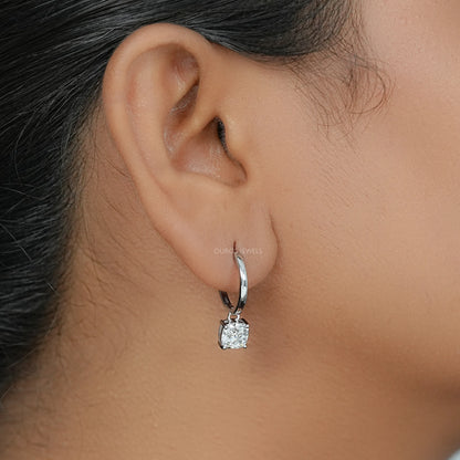Square Old Mine Cushion Diamond Dangle Hoop Earrings