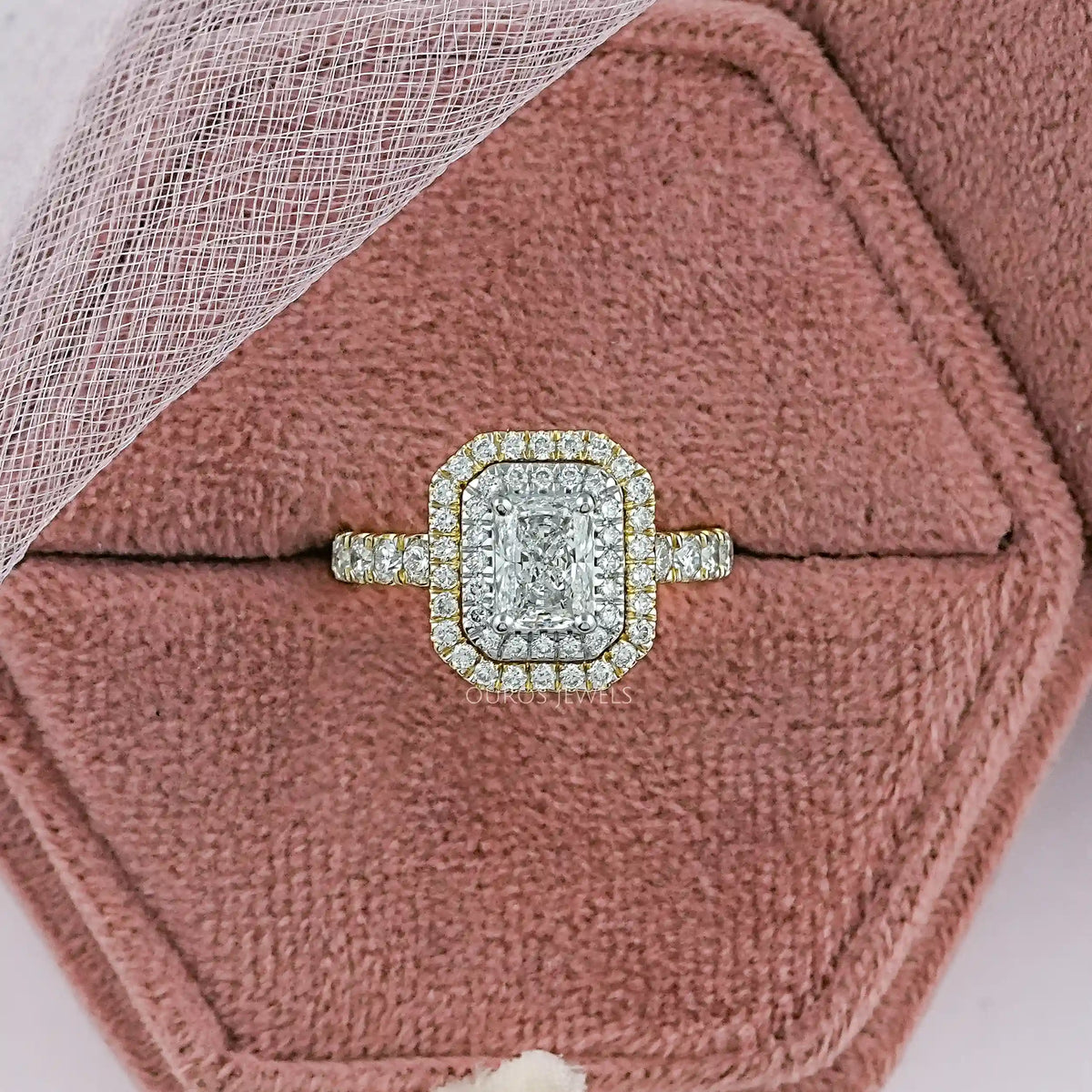 Radiant Cut Double Halo Solitaire Accent Engagement Ring Rings