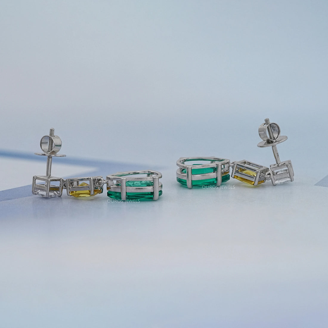 Green Pear And Yellow Radiant Diamond Drop Earrings Earrings