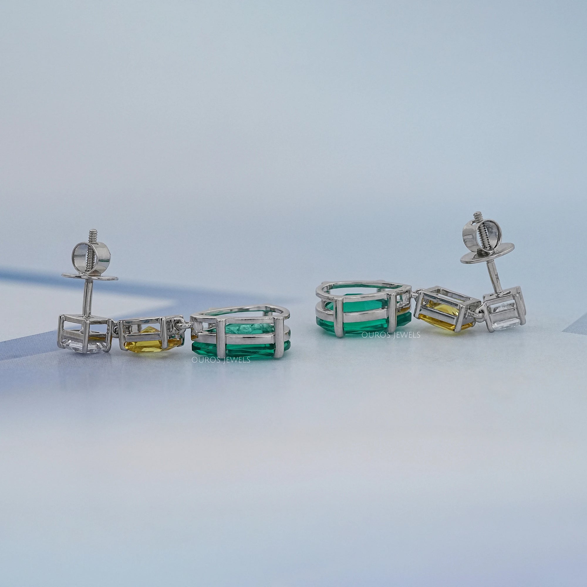 Green Pear And Yellow Radiant Diamond Drop Earrings Earrings