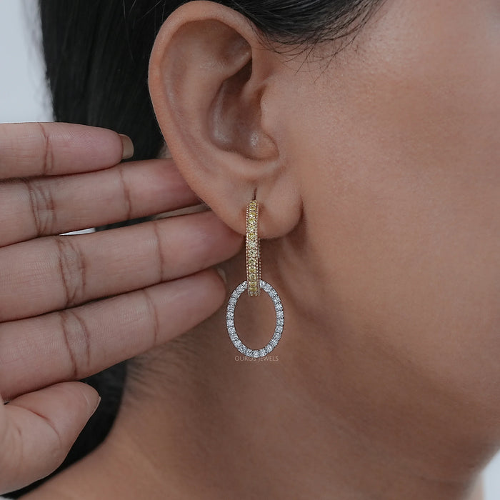 Modern Dual Tone Hoop Earrings with Lab Diamonds