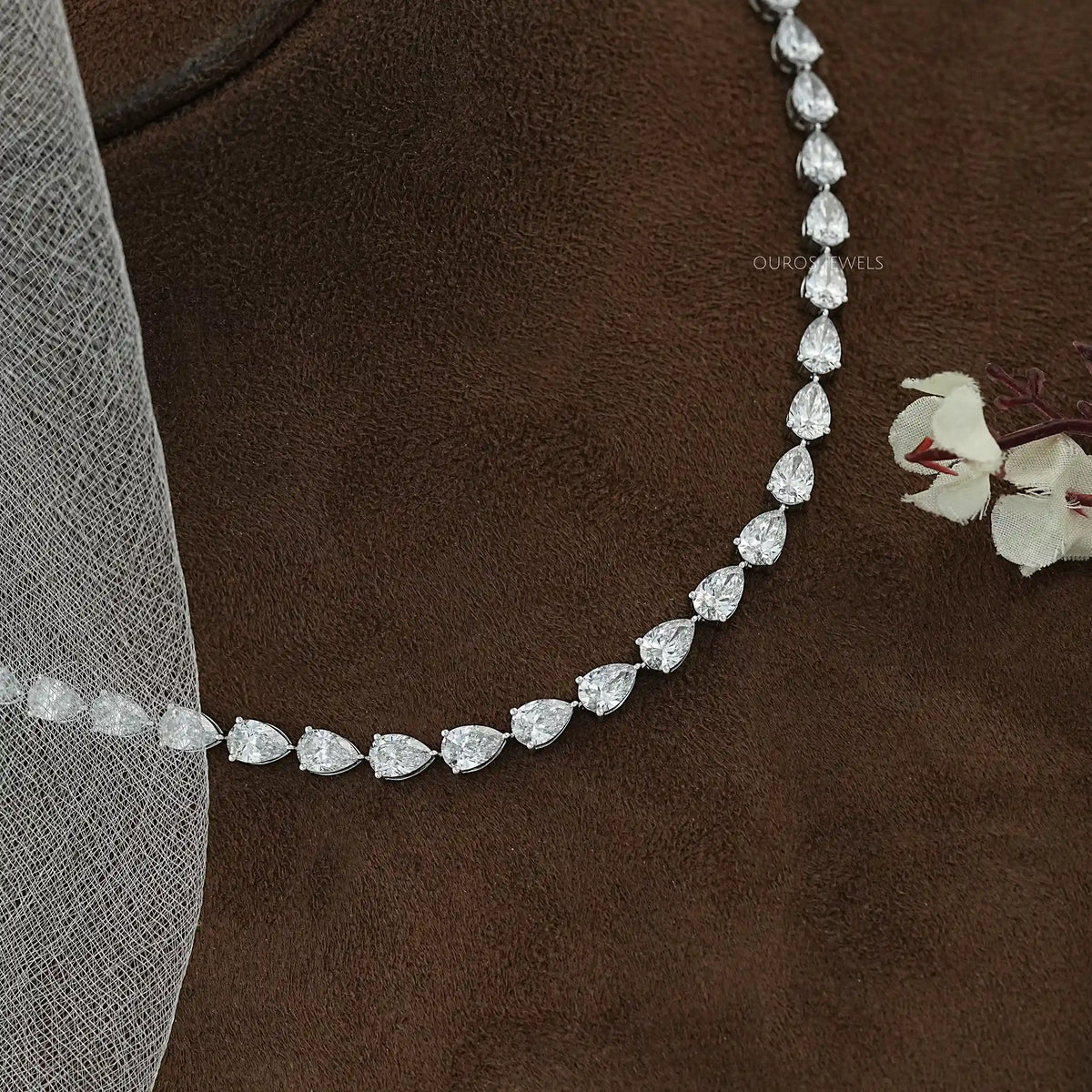 East West Pear Cut Lab Diamond Tennis Necklace Necklaces