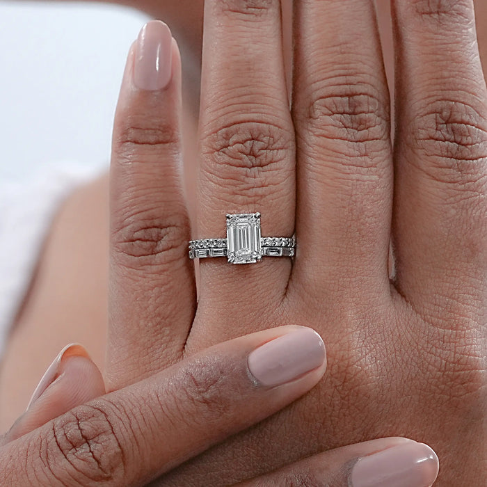 Emerald Cut Diamond & Baguette Wedding Band