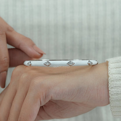 White Enamel Round Lab Diamond Bangle Bracelet