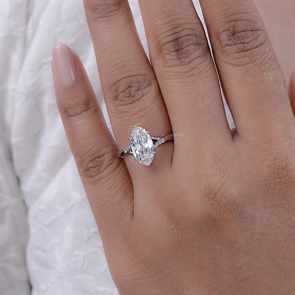 Old Mine Moval Lab Diamond Hidden Halo Split Shank Ring Rings
