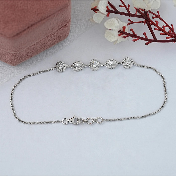 Heart And Pear Shape Five Stone Halo Bracelet